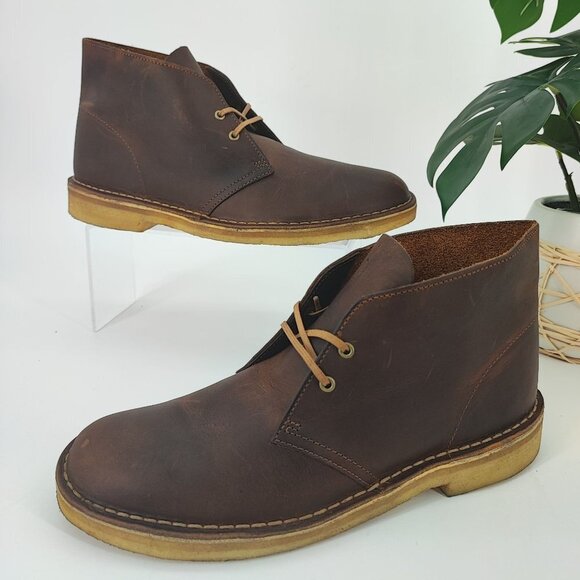 Clarks Men's Brown Beeswax Leather Ankle Boots Size 8 - Picture 1 of 11